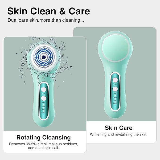 Face Scrubber Exfoliator,Facial Cleansing Brush Rechargeable IPX7 Waterproof with 5 Brush Heads,Electric Face Spin Brush for Exfoliating, Massaging and Deep Cleansing