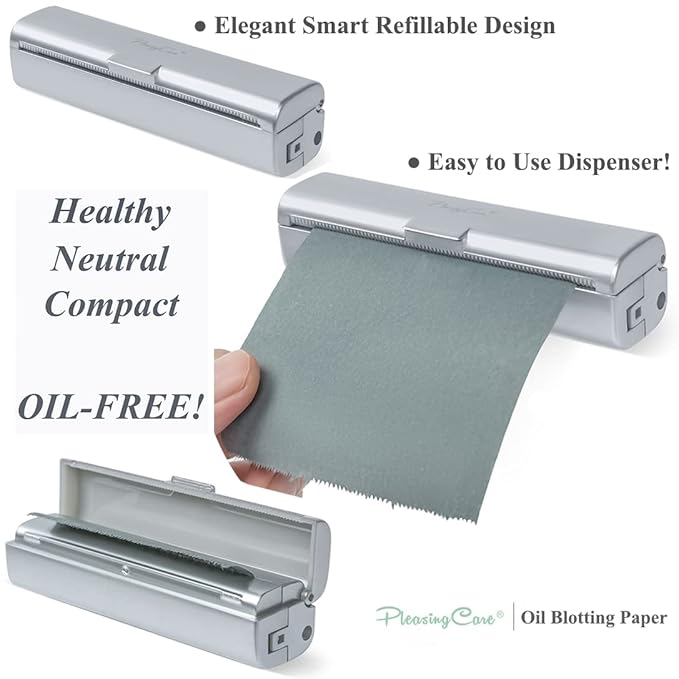 Natural Oil Blotting Paper Roll, Refillable Compact Dispenser No Shine Sheets, Absorb Excess Shine on Face or Scalp Instantly, Men and Women Facial Skin Care or Make Up Must Have (Bamboo Charcoal)