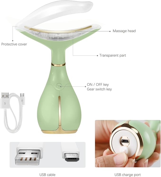 Ms.W Facial Massager for Women, Portable Facial Massager for Skin Care, Electric Facial Massage Kit, 45 ± 5℃ Heating and 3 Massage Modes-* (Green)