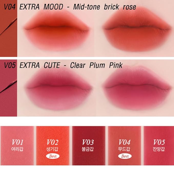 BBIA Last Velvet Tint - Soft & Creamy Matte Finish Lip Stain, Blur Effect with Velvety Texture, Long-Lasting, High Pigment, Lightweight, Non-Drying, Vegan, Korean Lip Makeup (V03 EXTRA RED)