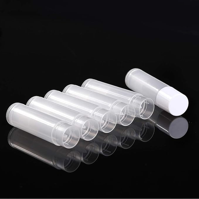 100 Sets Empty Lip Balm Tubes Bulk Round with White Caps for DIY Lipstick homemade, 3/16 Oz (5.5 ml), Clear, BPA Free, 100 Tubes and 100 Caps