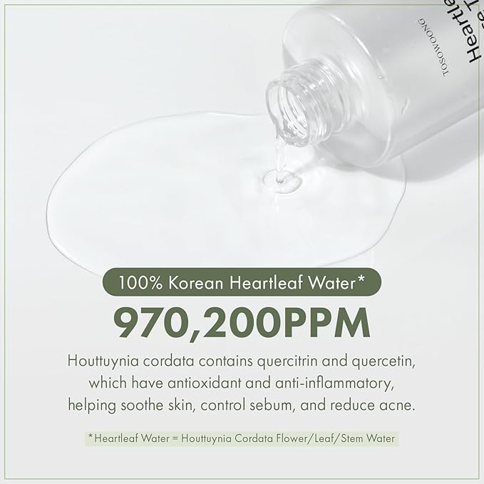 Heartleaf Face Toner with 970,200ppm Heartleaf Water, Centella, Hyaluronic Acid, Witch Hazel, Trouble Care, Acne-Prone, Calming, Hydrating, Purifying, Korean Skin Care, 250ml, 8.45 fl.oz.