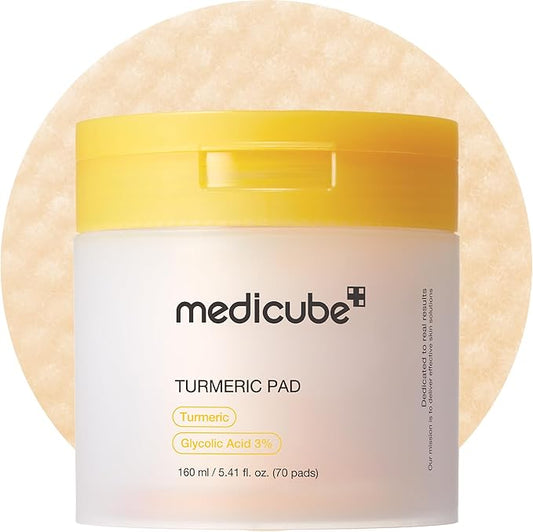 medicube Turmeric Clarifying Toner Pad for Troubled Skin & Use After Spot Care | Soothing & Calming with Turmeric, Niacinamide, Glycolic Acid | Korean Skin Care, 70 Pads