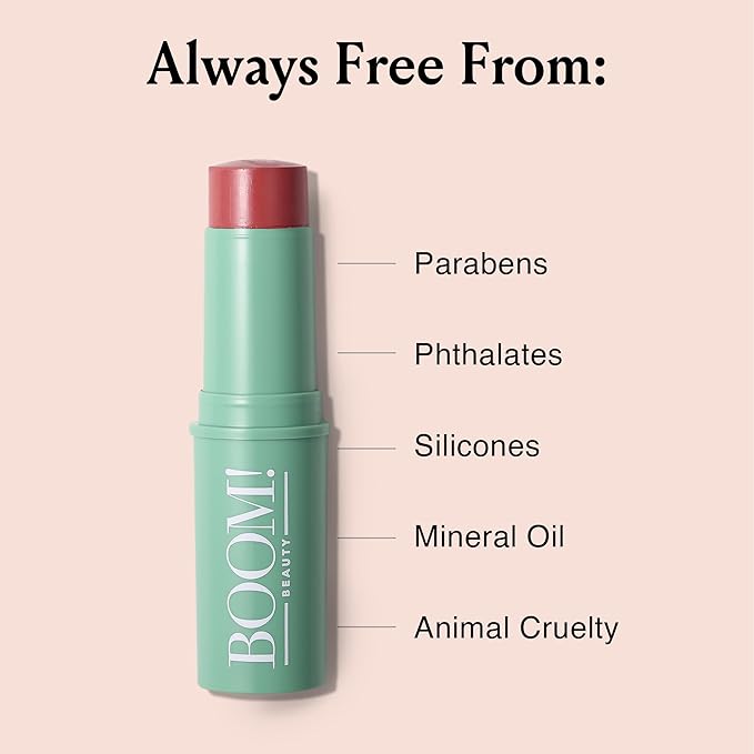 BOOM Beauty Boom Stick Rose Nude: 3-in-1 Cream Blush Stick for Eyes, Lips & Cheek, Long-Wearing Blendable & Building Color Vegan Lipstick for All Skin