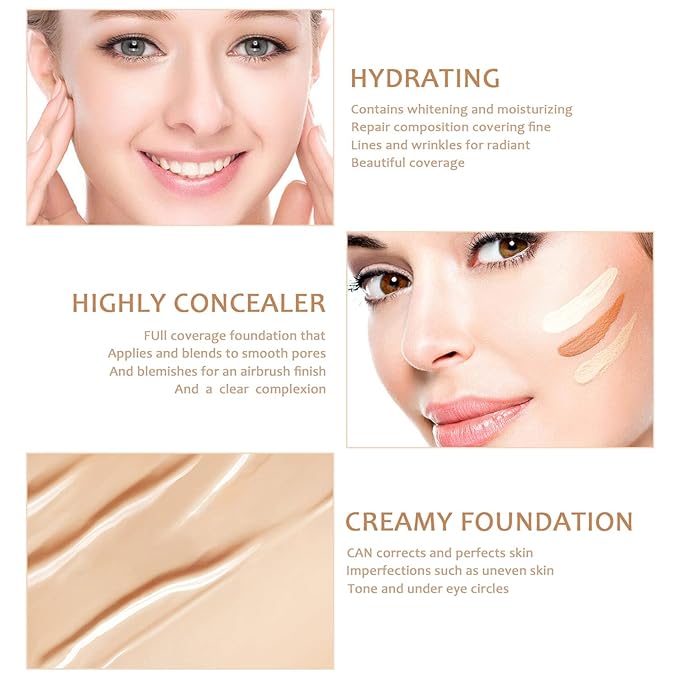 Sulily 2 Pcs BB Cream Full Coverage Foundation,Hydrating Natural Flawless Concealer, Clean Nude Makeup Base,Color Correcting Oil-Free BB Cream(ivory)