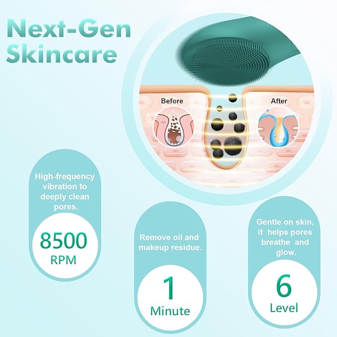 LZP Face Scrubber Facial Cleansing Brush Silicone Face Scrubber Exfoliator for Men & Women, Rechargeable Electric Facial Brushes for Cleaning and Exfoliating, Waterproof Face Scrub Brush