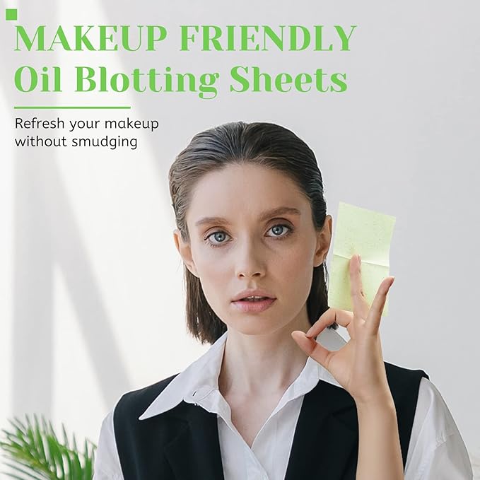 Oil Blotting Sheets for Face - Green Tea,26% Larger,6pk/600 Natural Blotting Paper for Oily Skin,Makeup Friendly Oil Absorbing Sheets,Easy To Grab One
