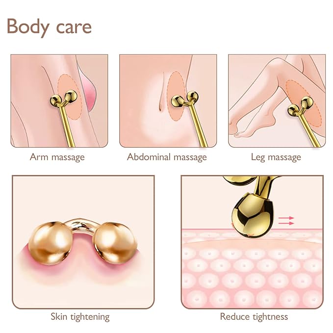 Tekson Facial Roller Massager, 3D Metal face Massage Tool for Eye Reduce Puffiness, Face Lift, Anti-Aging, Skin Tightening (Gold）