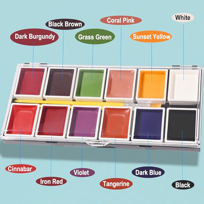 12 Colors Alcohol Activated Makeup Palette Set with Mimic Wound Sponge Makeup Egg for SFX Makeup Halloween Makeup