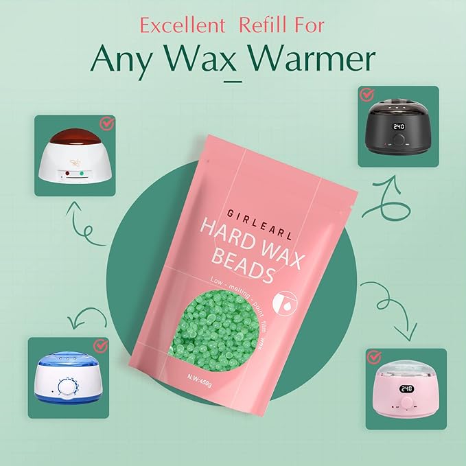 Wax Beads (1lb) for Hair Removal - Aloe Vera Formula, Perfect for Sensitive Skin, Eyebrow, Brazilian Bikini, Legs, Facial and Full Body Waxing at Home