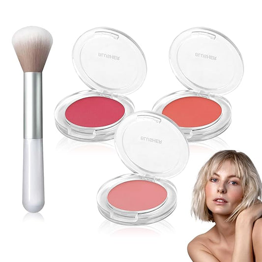 3 Colors Blush Palette,Matte Contour Makeup Blush for Cheeks,Waterproofing Highly Pigmented Face Cheek Blusher with Make Up Brush A12