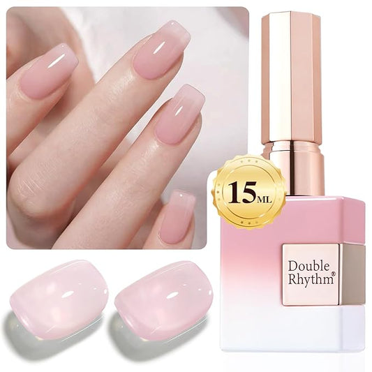 Double Rhythm Gel Polish Translucent Sheer Neutral Natural Light Milky Same Color Same Bottle 15ML Jelly Polish Art DIY at Home (Baby Pink-A1376)