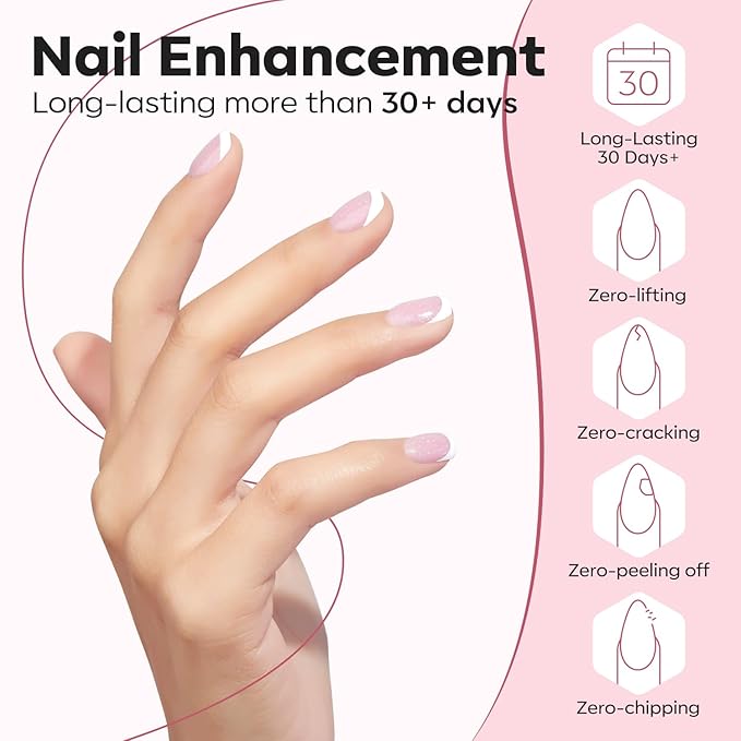 modelones Builder Nail Gel, 8-in-One Nude Pink Glitter Builder, Rainbow Iridescent Shimmer Nail Gel Polish, Jelly Pink Sparkle LED Lamp Cured Hard Rubber Color Base for Home DIY Salon Girls