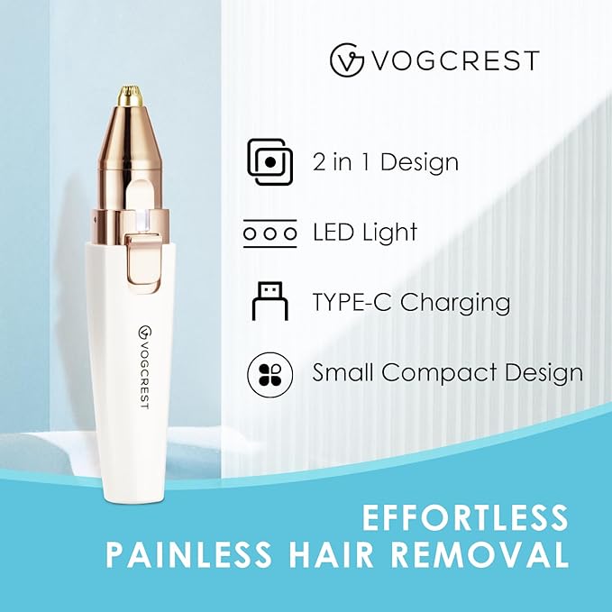 Rechargeable Eyebrow and Facial Hair Remover for Women - 2 in 1 Razor with Built-in LED Light for Painless Hair Removal