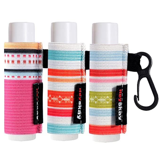3PCS Lip Balm Holder Keychain Lipstick Sleeves Bulk Chapstick Holder Keychain Lip Gloss Holder Chapstick Elastic Sleeves(Strip pattern)