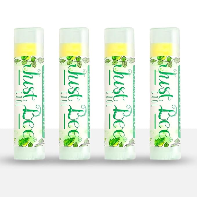100% Natural Beeswax Lip Balm with Organic Oils (Cool Peppermint, 4 pack)