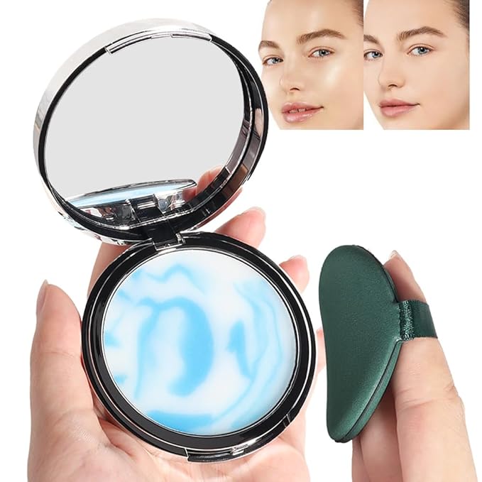 Oil-Controlled Matte Finish Powder: Silky, Skin-Adhering, Natural, Long-lasting, and Dimensional Pressed Powder Compact with Mini Powder Puff for Long-Lasting Makeup