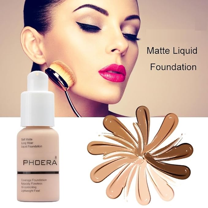 2 Pack PHOERA Foundation,Matte Oil Control Concealer Foundation Cream,PHOERA Long Lasting Waterproof Matte Liquid Foundation for Women Girls (102 Nude+103 Warm peach)