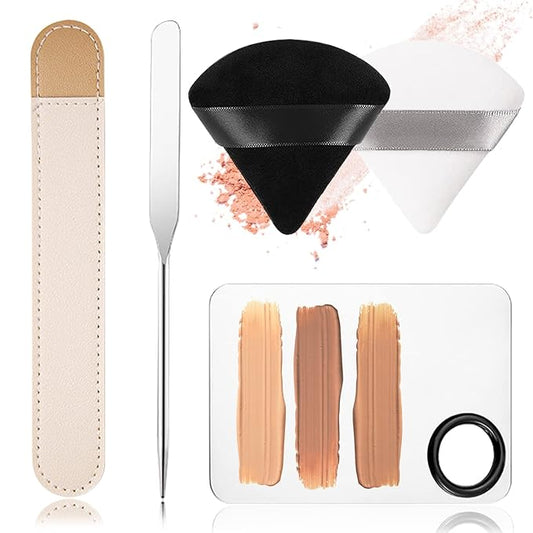 Picasso Makeup Spatula,Foundation Spatula,Foundation Palette,Make Up Spatula Tool,Mixing Nail Art Palette Beauty Skincare Cosmetic Spatula Makeup Tools,(Spatula+Palette+2 Pcs Powder Puff)