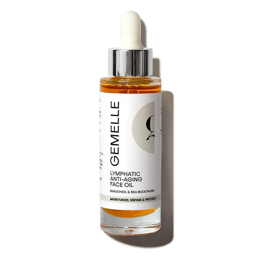 GEMELLE Lymphatic Anti-Aging Face Oil | 10x Award Winner | Vitamin C,E,A | Moisturize, Repair & Protect | Premium Natural Botanical Oil | Use with Face Massage, Lymphatic Drainage Massager - 30ml