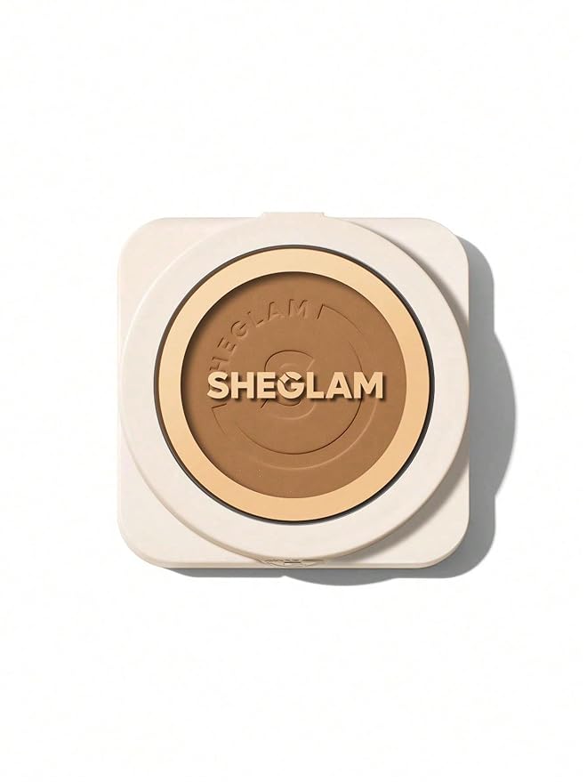 SHEGLAM SKin-Focus Full Coverage Powder Foundation Oil-Control Lightweight Face Pressed Powder Makeup-Saddle