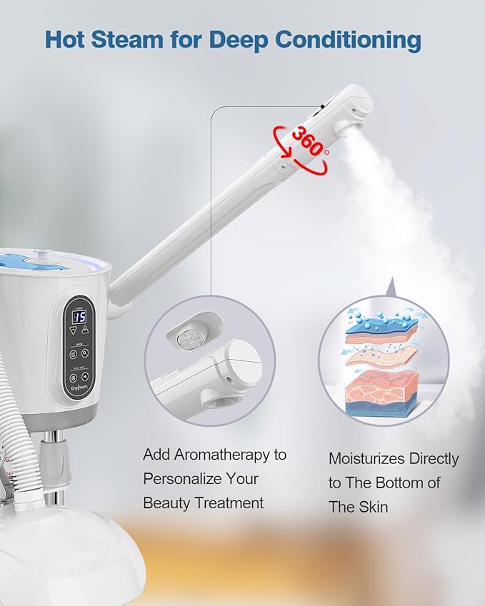 Kingsteam Professional Hot and Cold Facial Steamer，Nano Water Mist, Large Capacity Steam, 30 Min Timer, Deep Cleansing, Designed for Beauty Salon, Skin Clinic, Professional Salon, Home