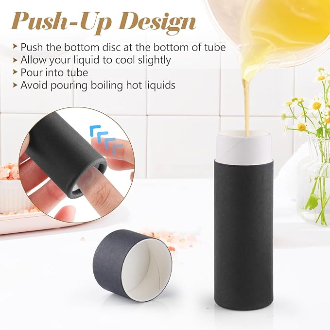 10 Pcs 25g Paperboard Lip Balm Tubes Refillable Krafts Paper Lipstick Tube Round Cardboard Empty Lip Gloss Container Holder Tubes for DIY Chapstick Salve Cosmetic Lotion Solid Perfume - Black