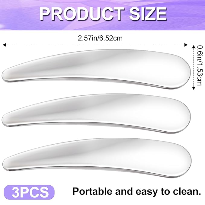 3pcs Mini Metal Makeup Spatula, Reusable Cosmetic Cream Spatulas Spoon, Skincare Scoop Applicator Facial Massage Beauty Tools for Mixing and Sampling Face Eye Cream- Silver