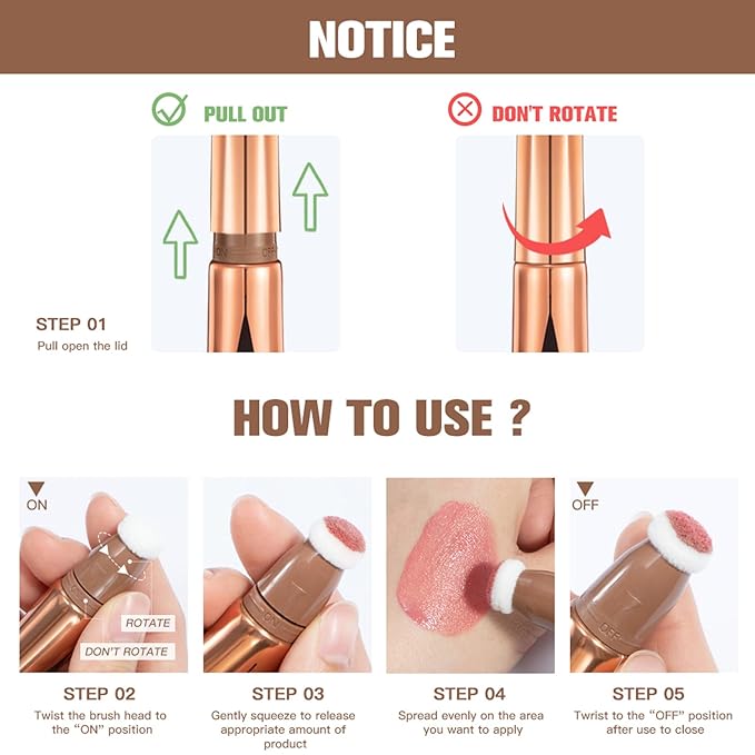 MEICOLY Liquid Highlighter Beauty Wand,Highlight Stick with Cushion Applicator,Lightweight Super Silky Cream Face Illuminator Highlight Stick,05 Rose Gold