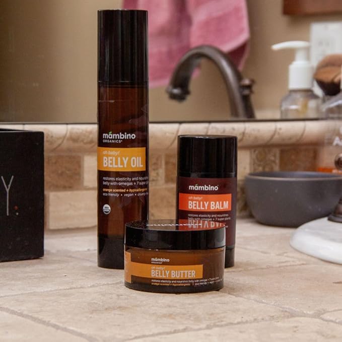 Mambino Organics Oh Baby! Belly Oil – Organic Elasticity Oil with Egyptian Calendula, Vietnamese Tamanu & Dutch Shea – Pregnancy Oil for Stretch Marks – Cruelty-Free Maternity Care, 3-Pack 2 fl oz