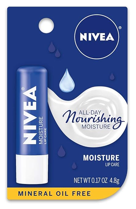 NIVEA Moisture Lip Care, Mineral Oil Free, All-Day Moisturizing Lip Balm with Shea Butter, Jojoba Oil and Avocado Oil, 0.17 Oz Stick, Pack of 1