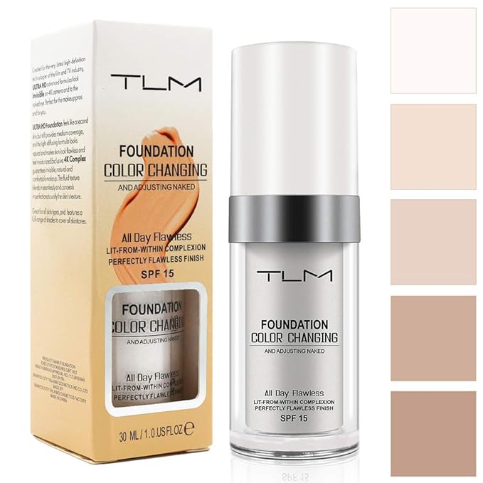 TLM Color Changing Foundation,Nude Makeup Color Changing Concealer,2Pack,All Day Flawless Moisturizing Oil Control Concealer Full Coverage Liquid Foundation Hides Lines