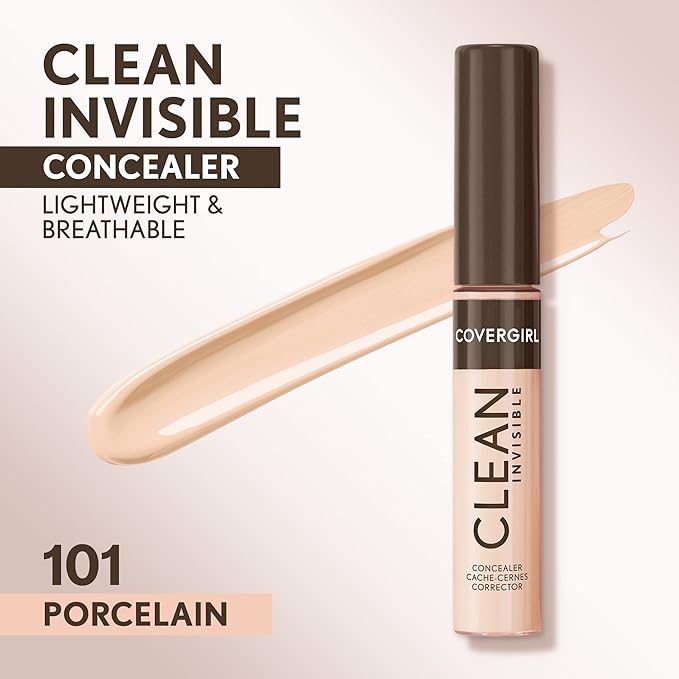 Covergirl Clean Invisible Concealer, Lightweight, Hydrating, Vegan Formula, Porcelain 101, 0.23oz