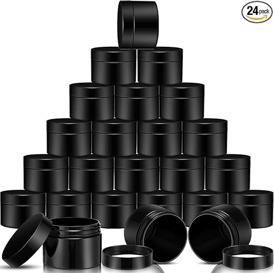SATINIOR 24 Pieces Empty Clear Plastic Jars with Lids Round Storage Containers Wide Mouth for Beauty Product Cosmetic Cream Lotion Liquid Butter Craft and Food(Black,16 oz)