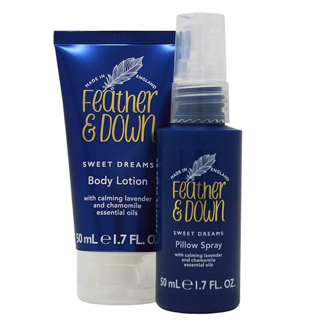 Feather & Down Straight to Sleep Gift Set: 50ml Pillow Spray & 50ml Body Lotion, The Perfect Sleep Duo, Infused with Lavender & Chamomile Essential Oils, Vegan & Cruelty Free