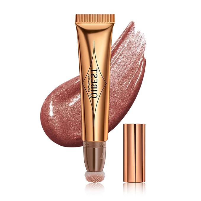 MEICOLY Liquid Highlighter Beauty Wand,Highlight Stick with Cushion Applicator,Lightweight Super Silky Cream Face Illuminator Highlight Stick,05 Rose Gold