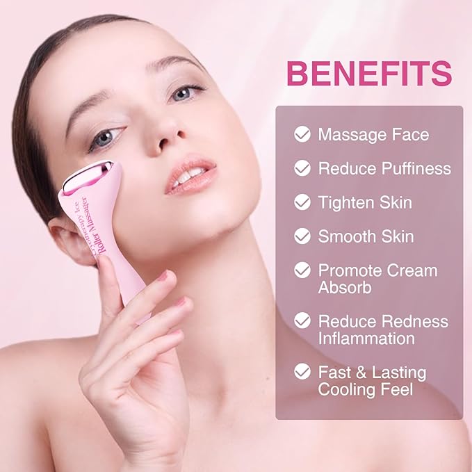 Facial Ice Roller for Skin Care - Aluminum Face Roller to De-Puff, Soothe & Tighten Pores - Cold Therapy Massage Tool for Radiant Glow