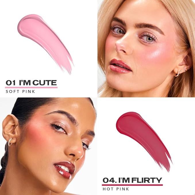 Sacheu Cheek STAY-N Liquid Blush for Cheeks — High Pigment, Buildable, Lightweight Cream Blush Infused With Squalane, for Dewy Radiant Flushed Cheeks — Long-lasting & Cruelty Free, Flirt Mode Duo