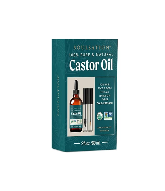 Organic Castor Oil for Eyelashes, Hair & Skin (2oz with Eyelash Kit) | 100% Pure, Natural Cold Pressed