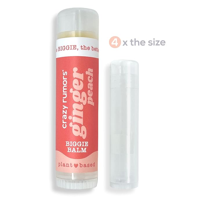 Crazy Rumors Biggie Ginger Peach Flavored All Natural, Plant Based Lip Balm to Moisturize and Nourish your Lips - Ginger Peach tube 0.6 oz (4x Larger than standard 0.15 oz lip balm)