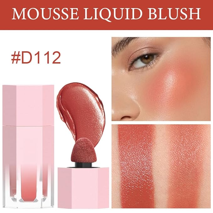 evpct 2Pcs Soft Cream Velvet Liquid Blush Makeup for Cheeks Lips, Moisturizing Lightweight Blendable Feel Waterproof Long-Wearing Smudge Proof Natural Matte Finish Looking Dewy Cheek Tint D110 & D112