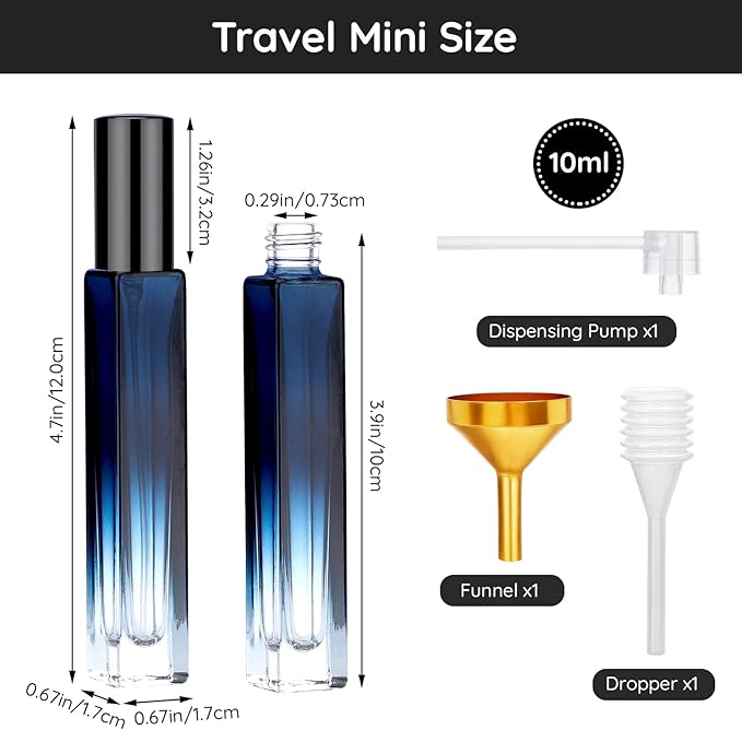 Segbeauty 10ml Perfume Refillable, 2pcs Mini Atomizer Sprayer for Toiletries, Empty Glass Spray Bottles with Refill Tool Kit - Gradient Blue