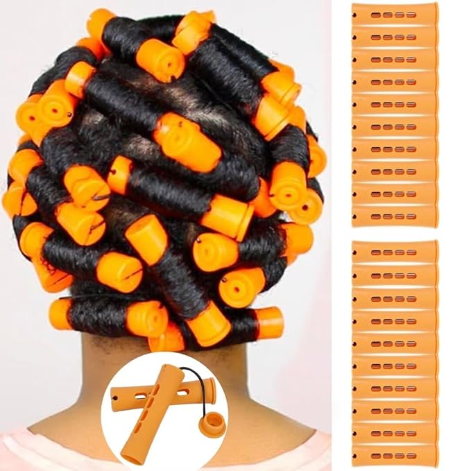Perm Rods Set for Natural, Long, and Short Hair - Plastic Cold Wave Rods for Women's Hair Curling and DIY Hairdressing (20pcs Orange)