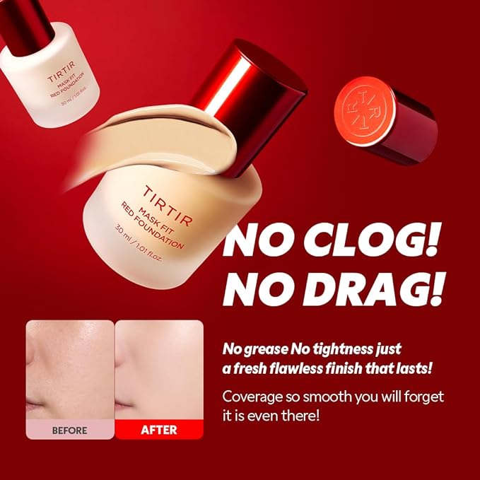 TIRTIR Mask Fit Red FoundationㅣLong Lasting Flawless Coverage, Energy Essence, Lightweight, Hydrating, Pore-Blurring, Breathable Satin Finish, Makeup, Radiant Skin, #34W Toffee, 1.01 Fl Oz