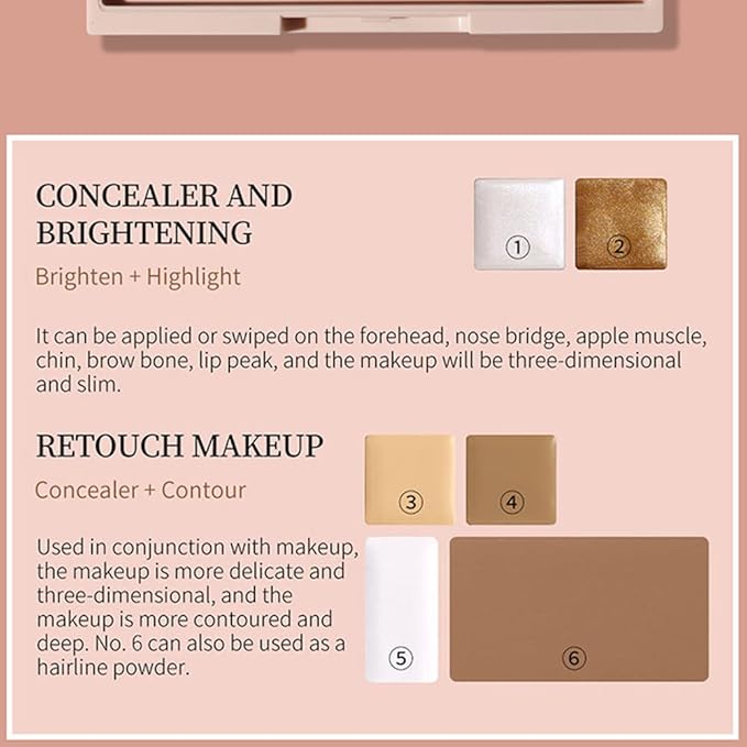 Pro Cream Highlight and Contour Palette Kit with Mirror & Brush for Women. White Silver Gold Highlight Brown Face Correcting Concealer Palette