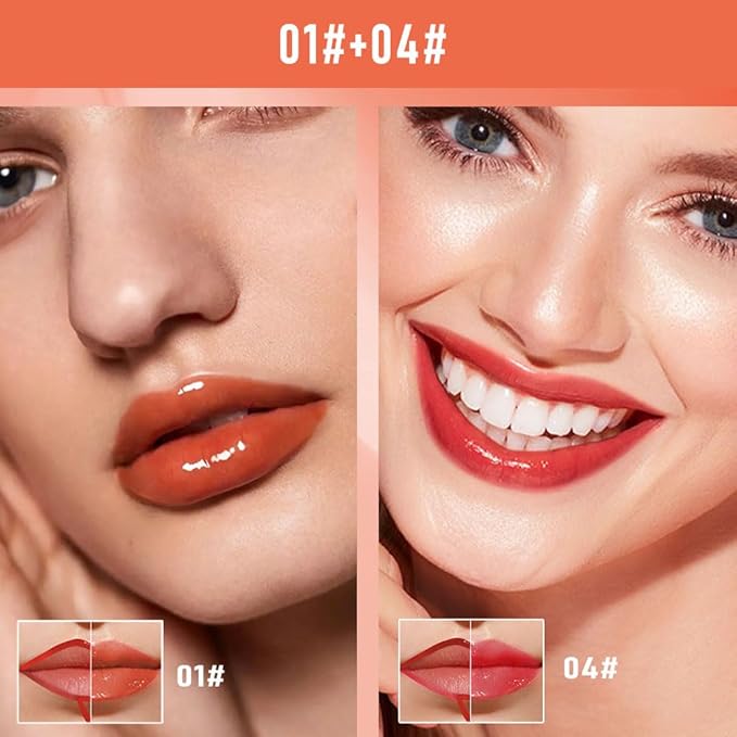 2Pcs Peel Off Lip Gloss Tattoo and Lip Oil 2-in-1, Lip Stain Peel Off Masque - Peel Off Lip Tint ,Long Lasting Waterproof Transfer-proof Lip Mask Lip Gloss Peel Off Lip Liner,Stay Lip Makeup 01#+04#