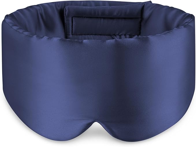 Zenssia 100% Mulberry Silk Sleep Mask Eye Mask for Man and Woman with Adjustable Headband, Full Size Large Sleep Mask & Blindfold for Total Blackout for All Night Sleep, Travel & Nap-Dark Blue