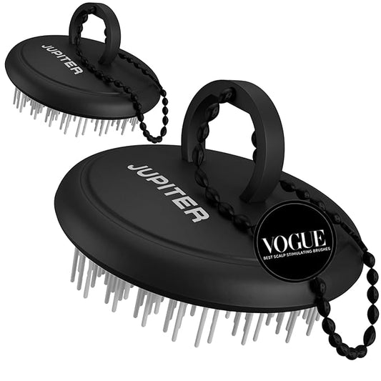 Jupiter Exfoliator Brush For Removing Dandruff & Build-Up - Detangling Scrubber For Wet or Dry Hair - Supports Circulation & Growth - For All Hair Types - Black, 2 Pack