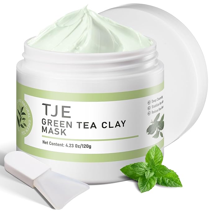 TJE Green Tea Clay Mask, Green Tea Cleanse Face Mask, Deep Pore Cleansing Mask, Moisturizing & Purifying, Remove Blackheads & Acne for All Skin Types