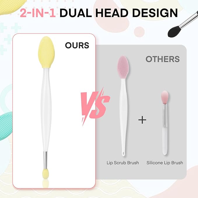 Unaone Lip Scrub Brush - 3 PCS Dual-ended Lip Scrubber Exfoliator and Silicone Lip Brush, 2-in-1 Silicone Lip Scrub Tool Lip Mask Applicator, Gentle Exfoliator & Applicator for Soft